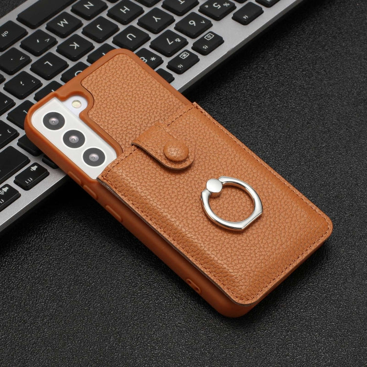 For Samsung Galaxy S22 5G Litchi Texture Drawing Card Bag Ring Holder Phone Case