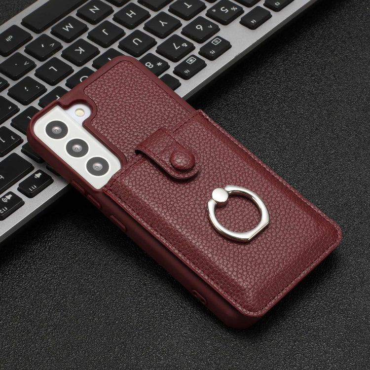 For Samsung Galaxy S22 5G Litchi Texture Drawing Card Bag Ring Holder Phone Case