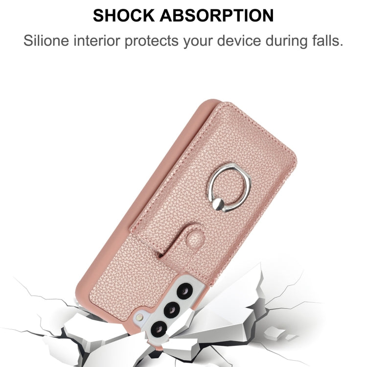 For Samsung Galaxy S22 5G Litchi Texture Drawing Card Bag Ring Holder Phone Case