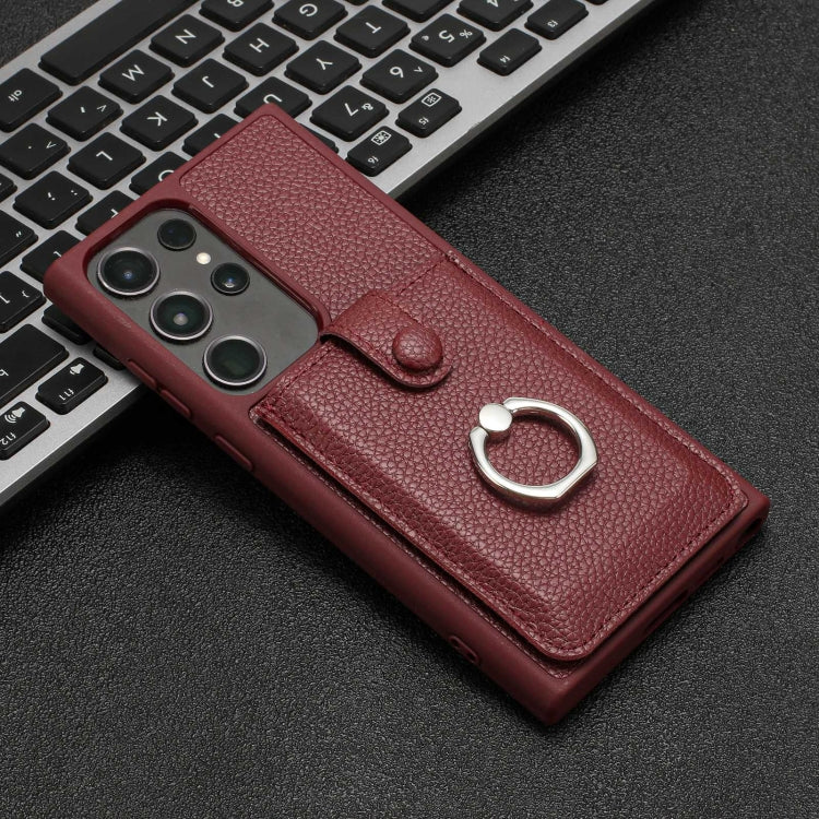 For Samsung Galaxy S22 Ultra 5G Litchi Texture Drawing Card Bag Ring Holder Phone Case