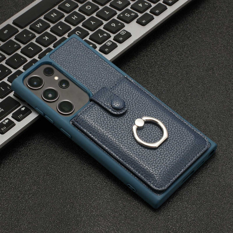 For Samsung Galaxy S22 Ultra 5G Litchi Texture Drawing Card Bag Ring Holder Phone Case