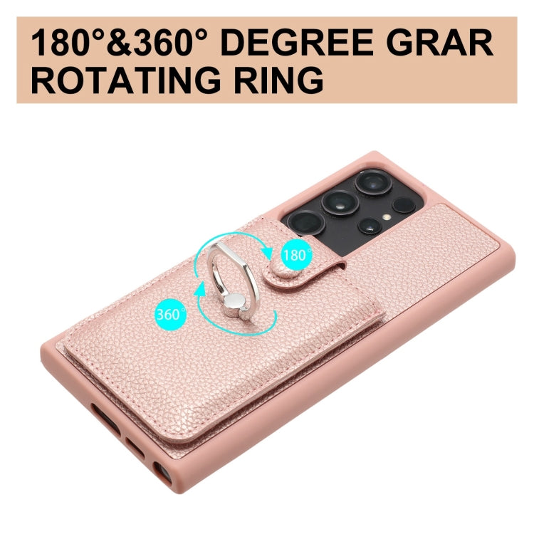 For Samsung Galaxy S22 Ultra 5G Litchi Texture Drawing Card Bag Ring Holder Phone Case