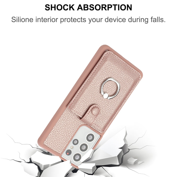 For Samsung Galaxy S21 Ultra 5G Litchi Texture Drawing Card Bag Ring Holder Phone Case