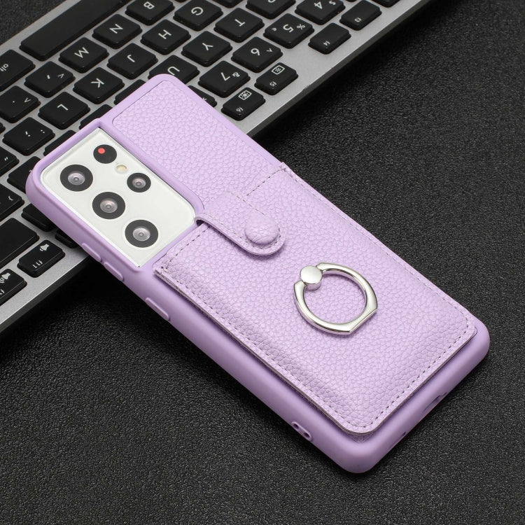 For Samsung Galaxy S21 Ultra 5G Litchi Texture Drawing Card Bag Ring Holder Phone Case