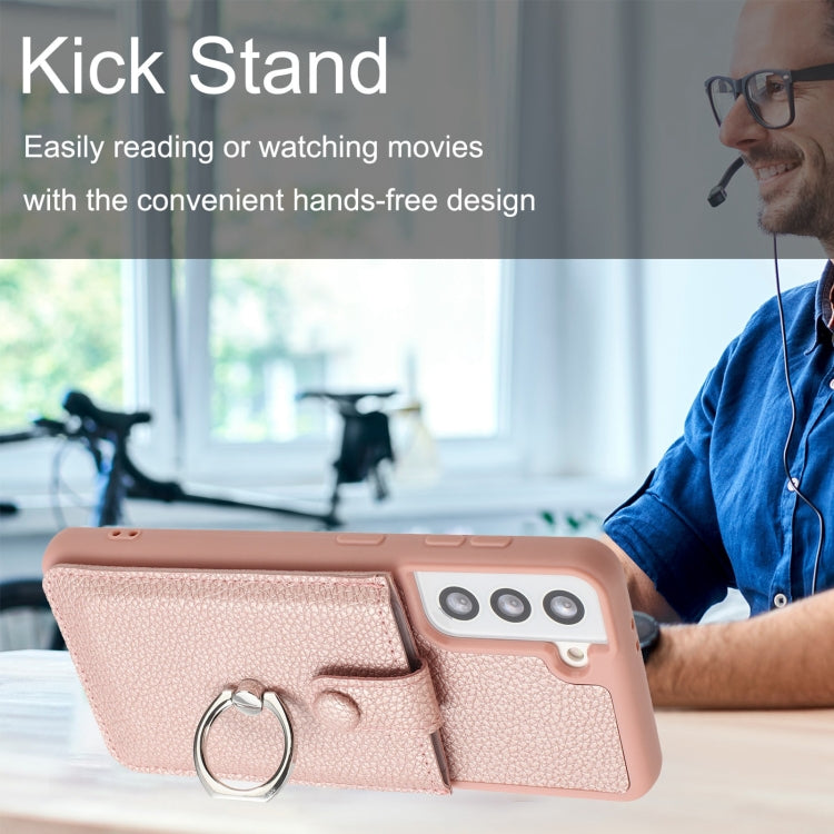 For Samsung Galaxy S21 5G Litchi Texture Drawing Card Bag Ring Holder Phone Case