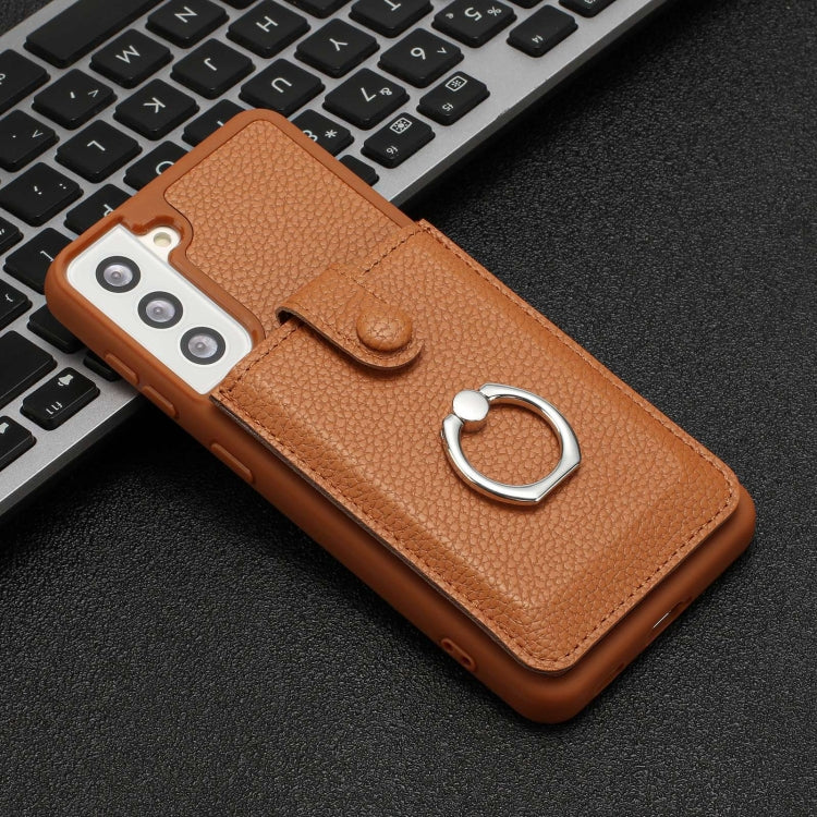 For Samsung Galaxy S21 5G Litchi Texture Drawing Card Bag Ring Holder Phone Case