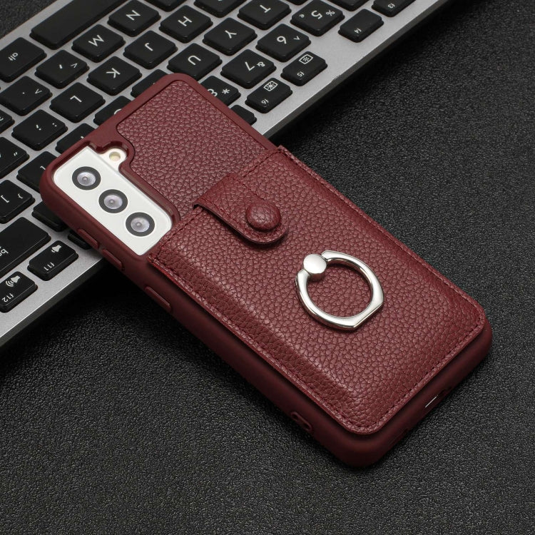 For Samsung Galaxy S21 5G Litchi Texture Drawing Card Bag Ring Holder Phone Case