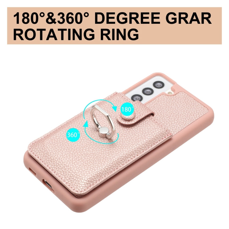 For Samsung Galaxy S21 5G Litchi Texture Drawing Card Bag Ring Holder Phone Case