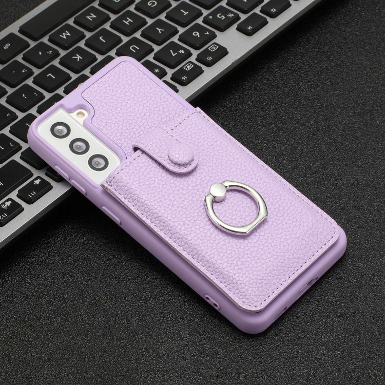 For Samsung Galaxy S21 5G Litchi Texture Drawing Card Bag Ring Holder Phone Case
