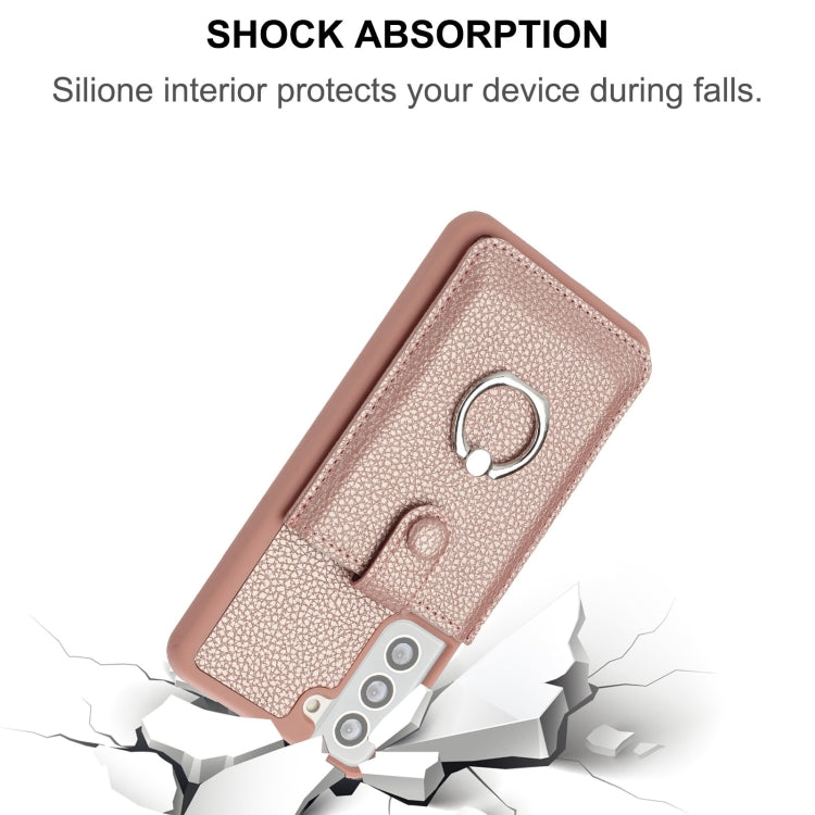 For Samsung Galaxy S21 5G Litchi Texture Drawing Card Bag Ring Holder Phone Case