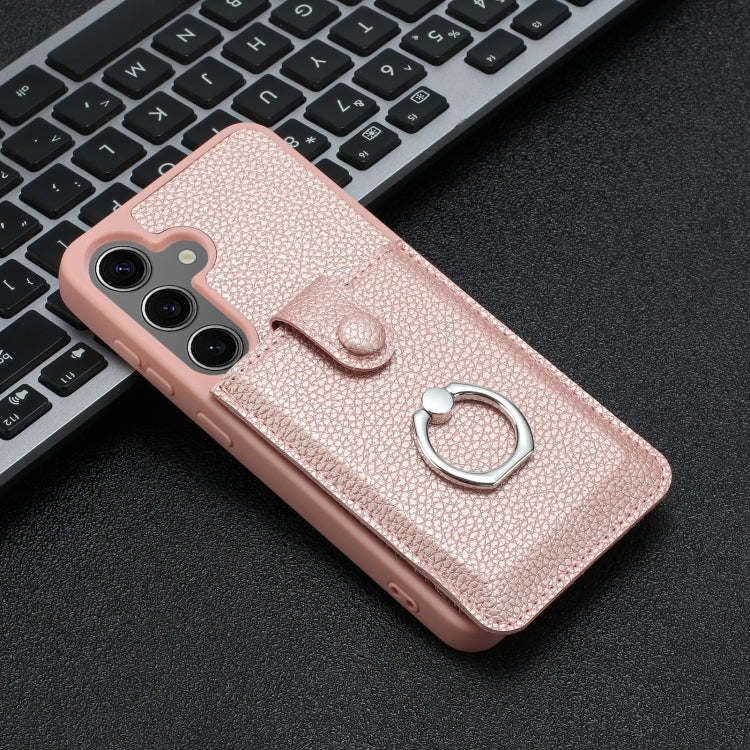 For Samsung Galaxy S25 5G Litchi Texture Drawing Card Bag Ring Holder Phone Case