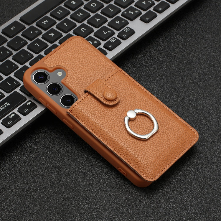 For Samsung Galaxy S25 5G Litchi Texture Drawing Card Bag Ring Holder Phone Case