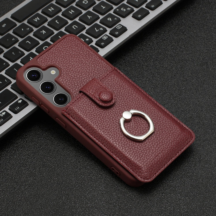 For Samsung Galaxy S25 5G Litchi Texture Drawing Card Bag Ring Holder Phone Case