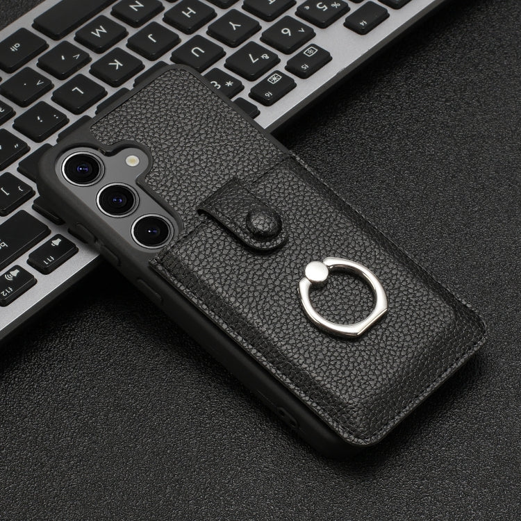 For Samsung Galaxy S25 5G Litchi Texture Drawing Card Bag Ring Holder Phone Case
