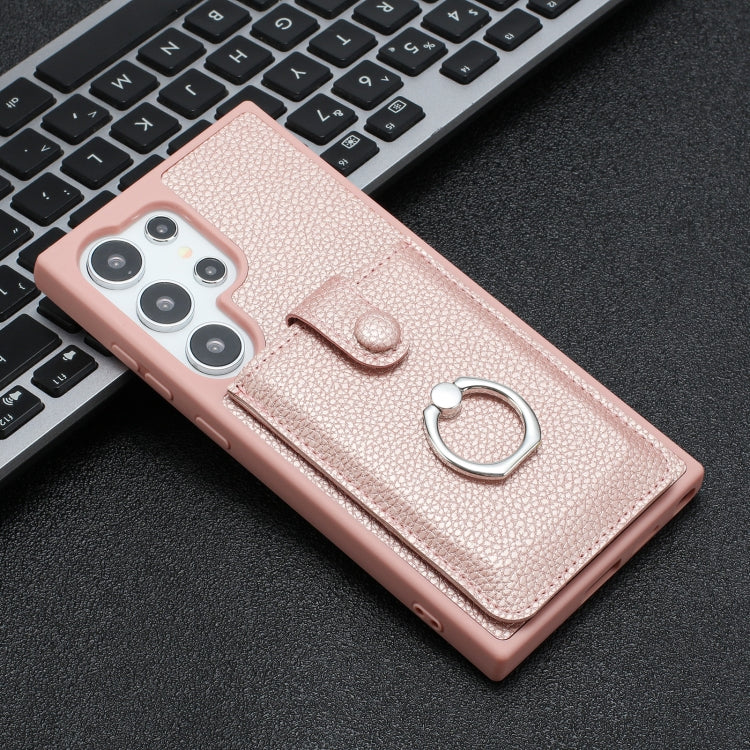 For Samsung Galaxy S25 Ultra 5G Litchi Texture Drawing Card Bag Ring Holder Phone Case