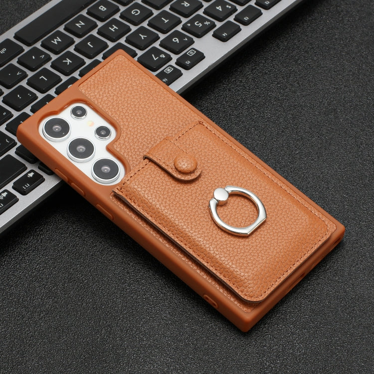 For Samsung Galaxy S25 Ultra 5G Litchi Texture Drawing Card Bag Ring Holder Phone Case