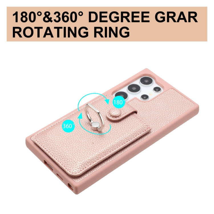For Samsung Galaxy S25 Ultra 5G Litchi Texture Drawing Card Bag Ring Holder Phone Case