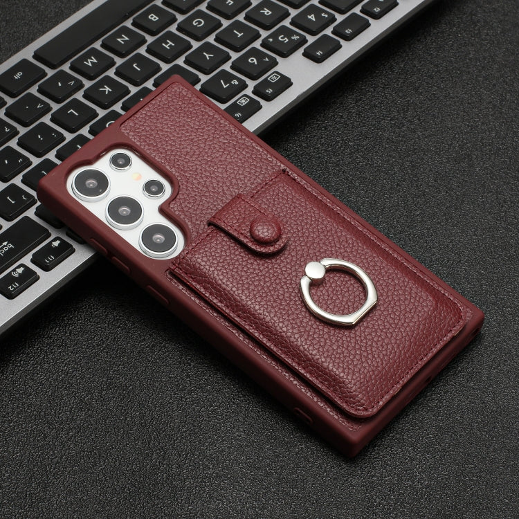 For Samsung Galaxy S25 Ultra 5G Litchi Texture Drawing Card Bag Ring Holder Phone Case