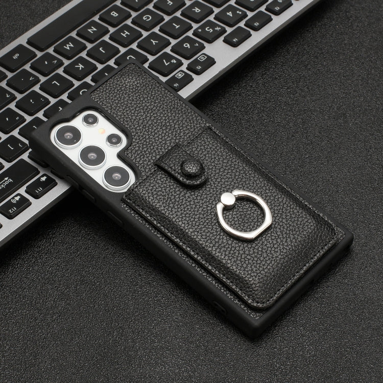 For Samsung Galaxy S25 Ultra 5G Litchi Texture Drawing Card Bag Ring Holder Phone Case