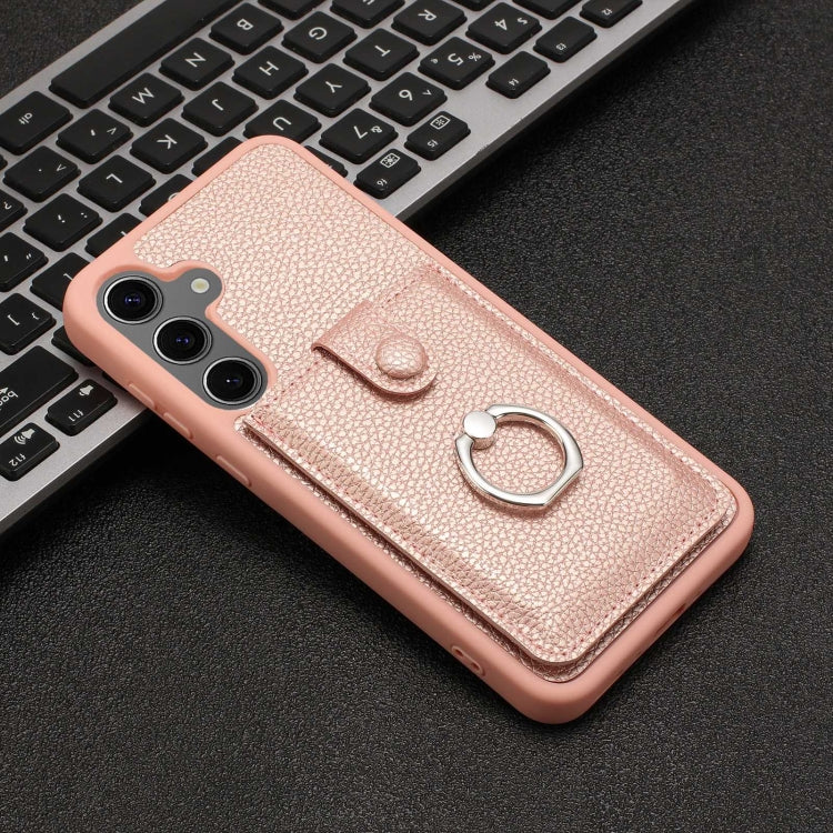 For Samsung Galaxy A24 4G Litchi Texture Drawing Card Bag Ring Holder Phone Case