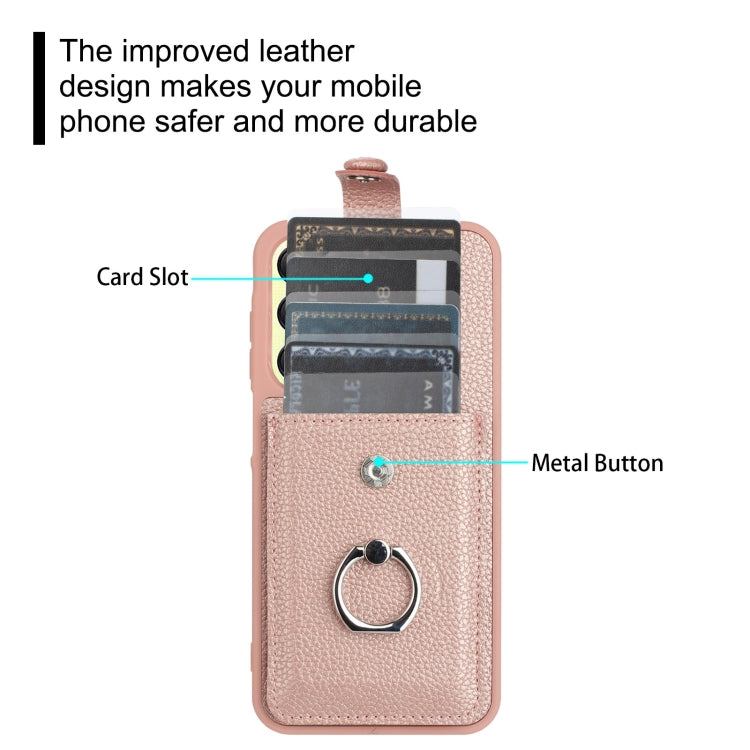 For Samsung Galaxy A25 5G Global Litchi Texture Drawing Card Bag Ring Holder Phone Case