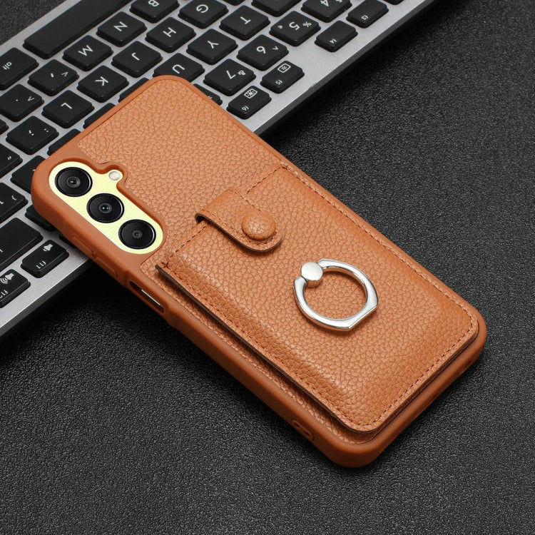 For Samsung Galaxy A25 5G Global Litchi Texture Drawing Card Bag Ring Holder Phone Case