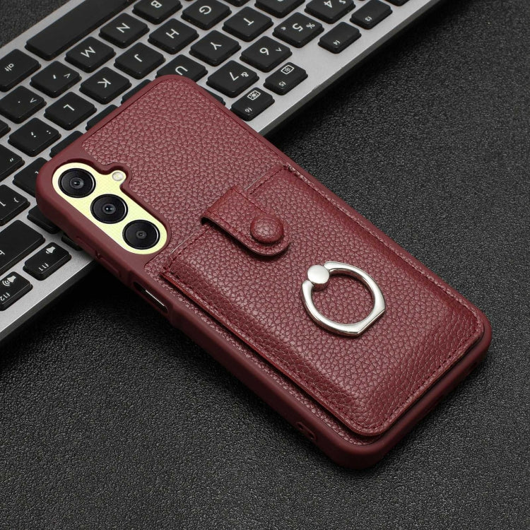 For Samsung Galaxy A25 5G Global Litchi Texture Drawing Card Bag Ring Holder Phone Case