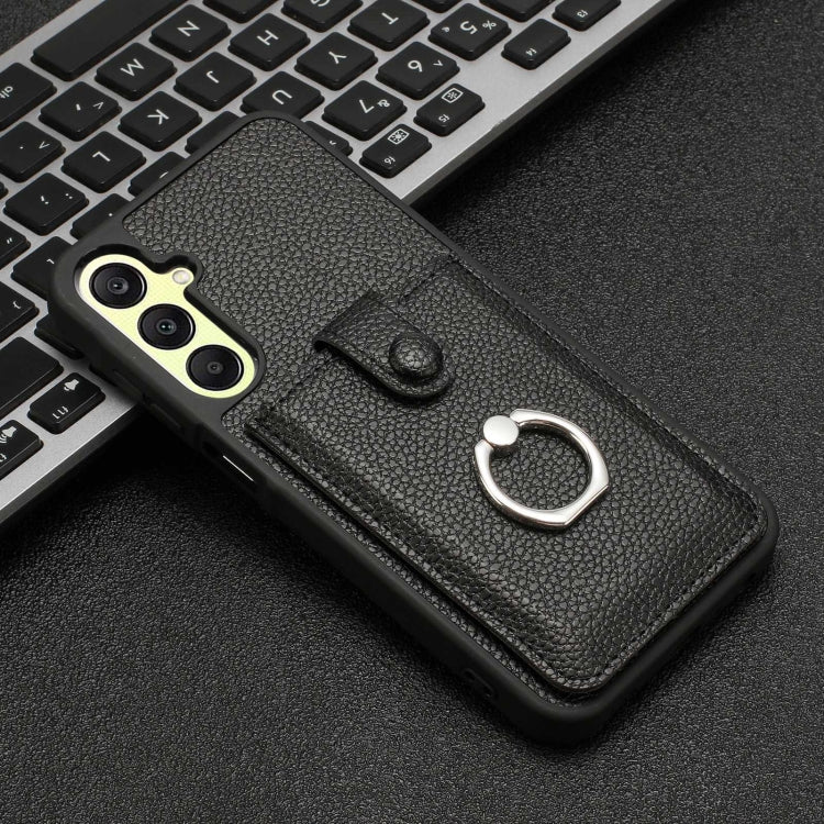 For Samsung Galaxy A25 5G Global Litchi Texture Drawing Card Bag Ring Holder Phone Case