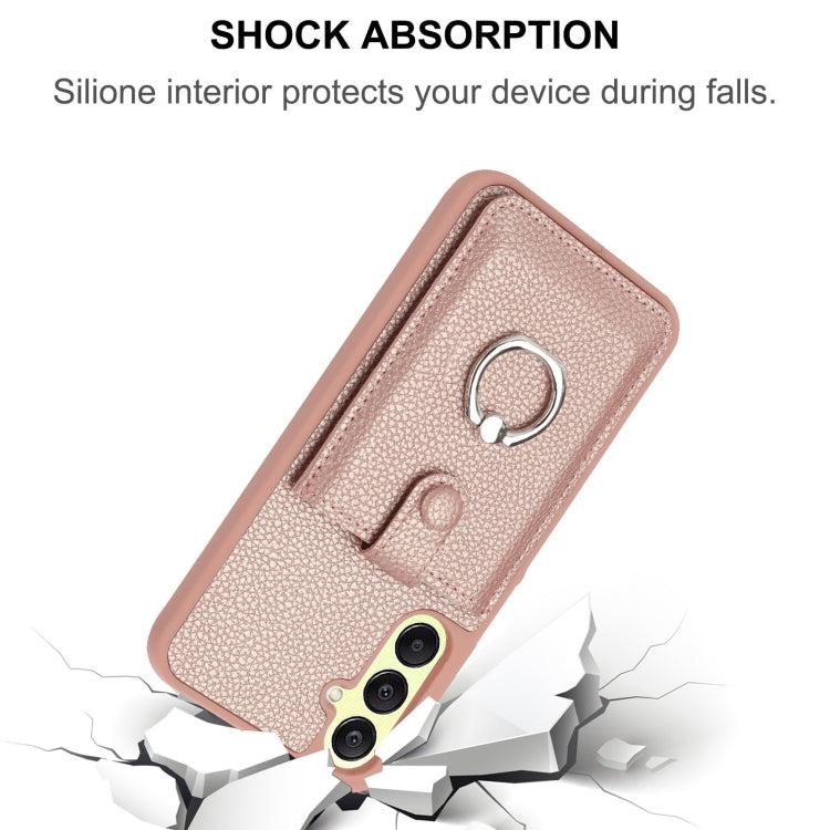 For Samsung Galaxy A25 5G Global Litchi Texture Drawing Card Bag Ring Holder Phone Case