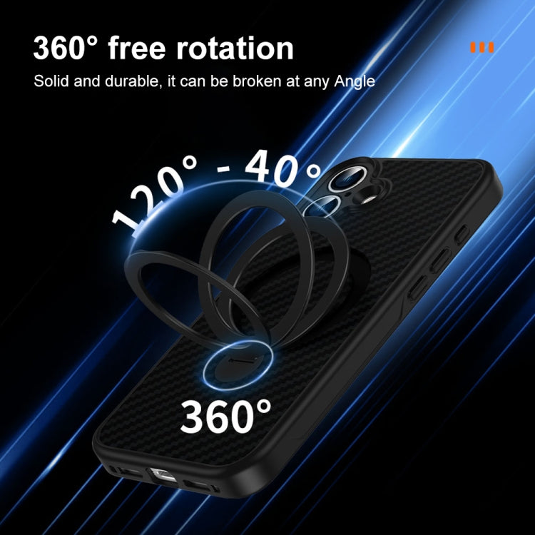 For iPhone 17 Carbon Fiber MagSafe 360 Degree Rotating Holder Phone Case - Black
