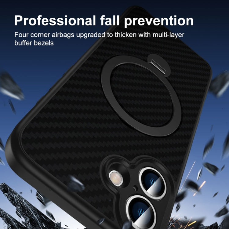 For iPhone Air Carbon Fiber MagSafe 360 Degree Rotating Holder Phone Case - Black
