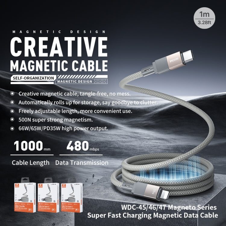 WK WDC-45 Magneto Series 1m 66W USB to Type-C Fast Charging Magnetic Data Cable - Grey
