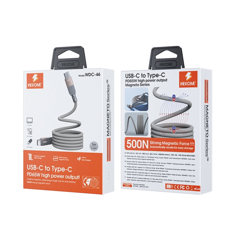 WK WDC-46 Magneto Series 1m 65W Type-C to Type-C Fast Charging Magnetic Data Cable - Grey