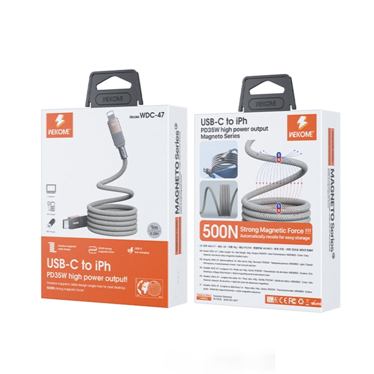 WK WDC-47 Magneto Series 1m PD35W Type-C to 8 Pin Fast Charging Magnetic Data Cable - Grey