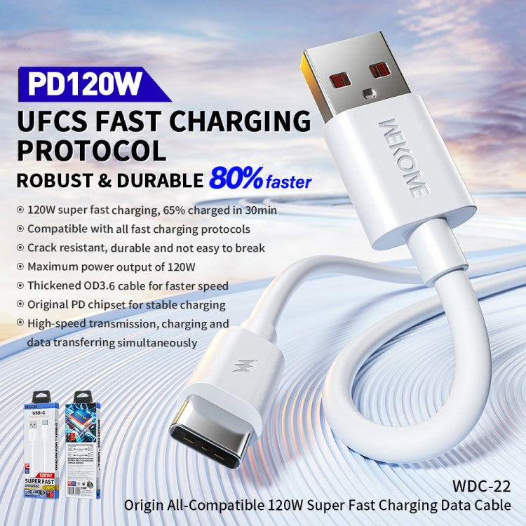 WK WDC-22 Origin All Compatible 1m 120W USB to Type-C Fast Charging Data Cable - White