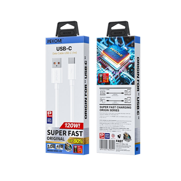 WK WDC-22 Origin All Compatible 1m 120W USB to Type-C Fast Charging Data Cable - White