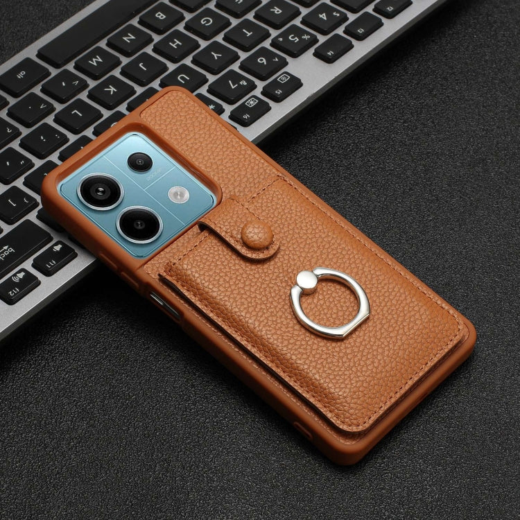 For Redmi Note 13 Pro 5G Litchi Texture Drawing Card Bag Ring Holder Phone Case