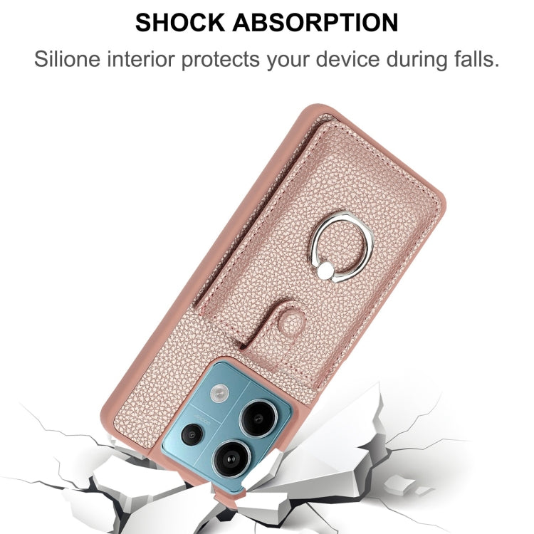 For Redmi Note 13 5G Litchi Texture Drawing Card Bag Ring Holder Phone Case