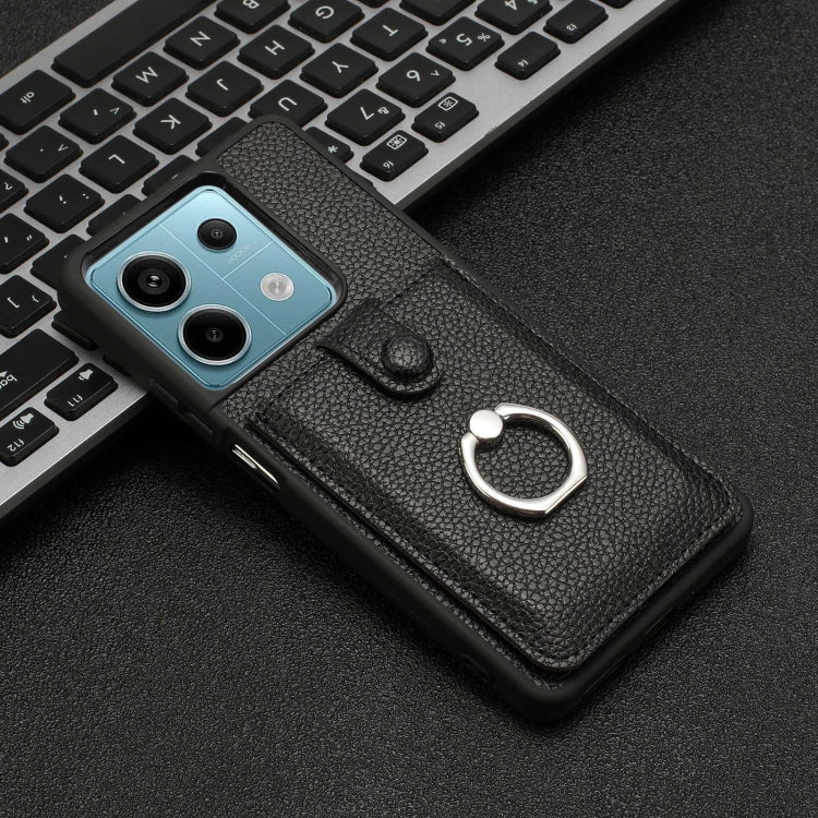 For Redmi Note 13 5G Litchi Texture Drawing Card Bag Ring Holder Phone Case