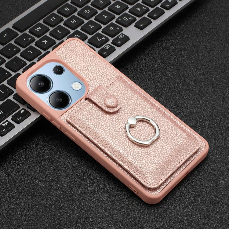 For Redmi Note 13 4G Litchi Texture Drawing Card Bag Ring Holder Phone Case