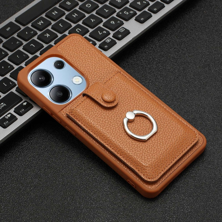 For Redmi Note 13 4G Litchi Texture Drawing Card Bag Ring Holder Phone Case