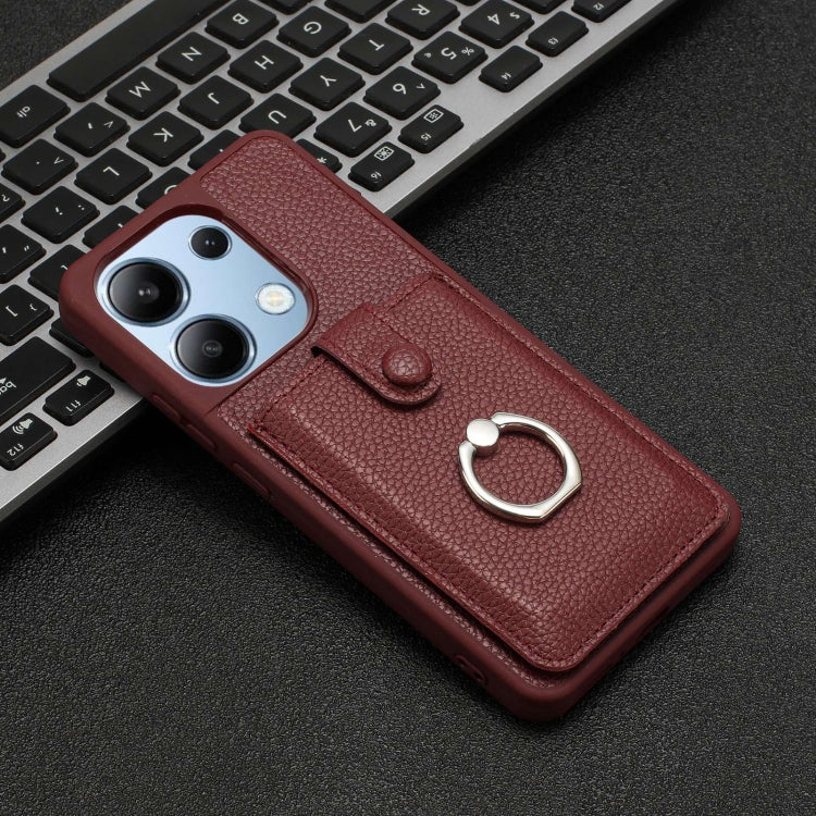 For Redmi Note 13 4G Litchi Texture Drawing Card Bag Ring Holder Phone Case