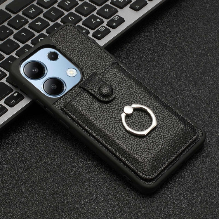 For Redmi Note 13 4G Litchi Texture Drawing Card Bag Ring Holder Phone Case