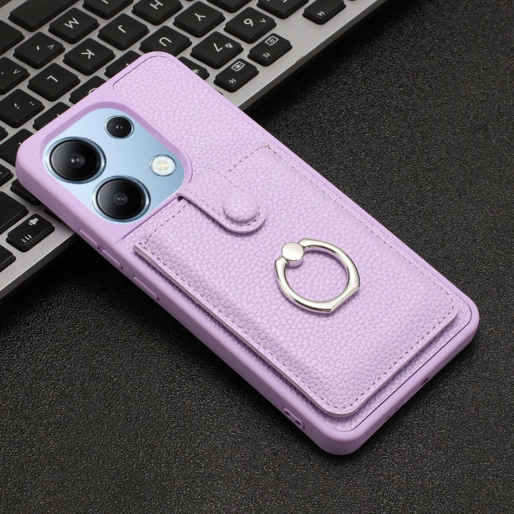 For Redmi Note 13 4G Litchi Texture Drawing Card Bag Ring Holder Phone Case