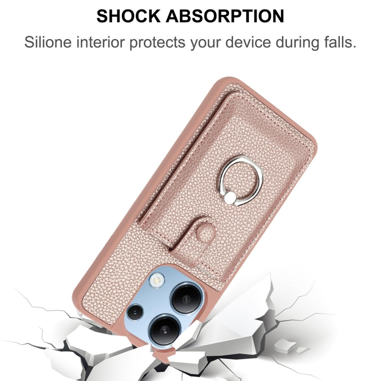 For Redmi Note 13 4G Litchi Texture Drawing Card Bag Ring Holder Phone Case