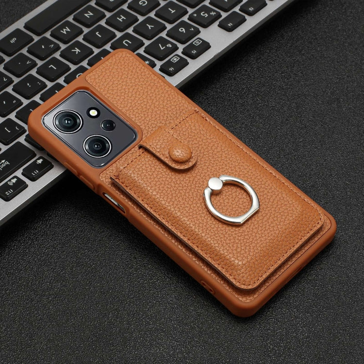 For Redmi Note 12 4G Global Litchi Texture Drawing Card Bag Ring Holder Phone Case