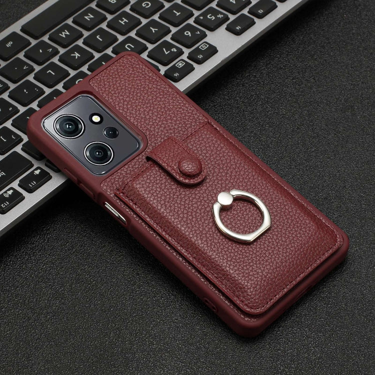 For Redmi Note 12 4G Global Litchi Texture Drawing Card Bag Ring Holder Phone Case