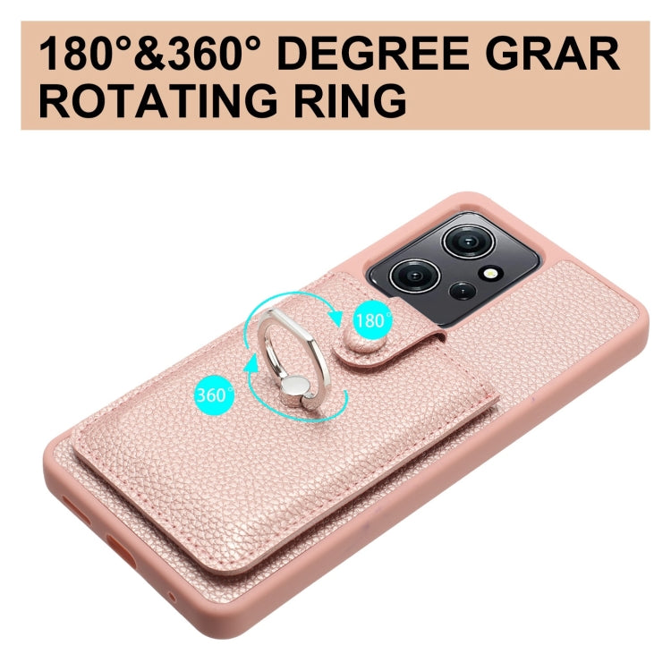 For Redmi Note 12 4G Global Litchi Texture Drawing Card Bag Ring Holder Phone Case