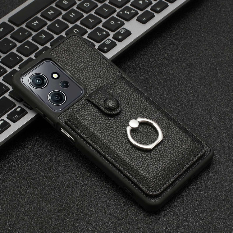 For Redmi Note 12 4G Global Litchi Texture Drawing Card Bag Ring Holder Phone Case