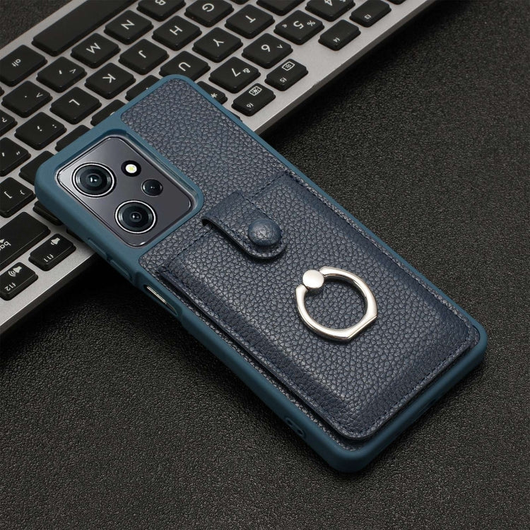 For Redmi Note 12 4G Global Litchi Texture Drawing Card Bag Ring Holder Phone Case